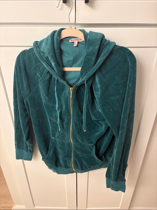 Juicy Couture Sweaters - Juicy Couture Teal Velour Zip-Up Hoodie with Gold Zipper